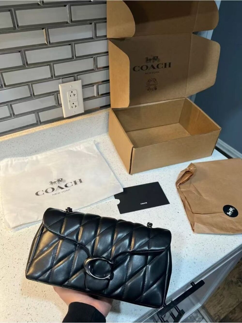 Coach Black Quilted Chain Strap Flap Shoulder Crossbody Bag